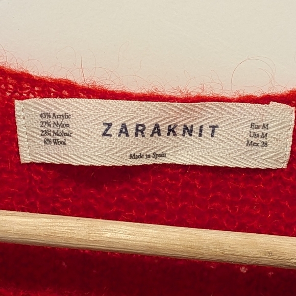 EUC Zara Knit M Bright Red Mohair Wool Blend Knit Tee - Picture 4 of 5